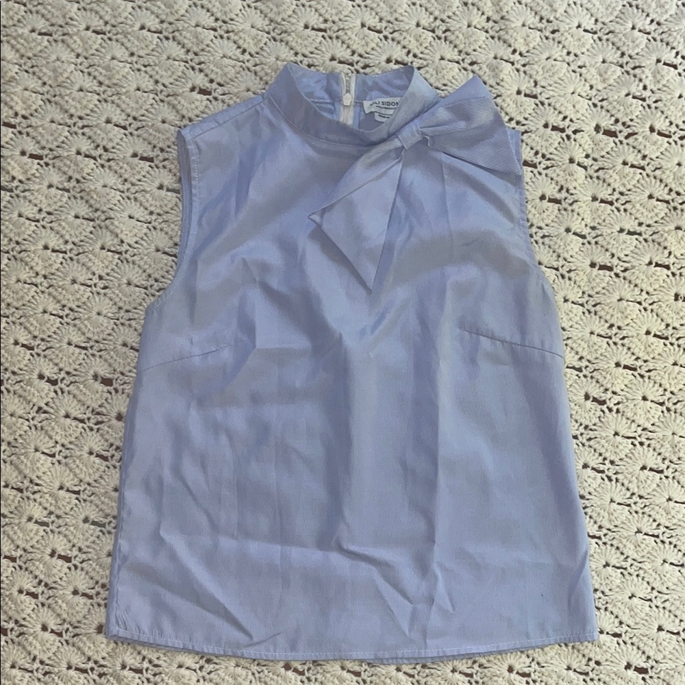 Molly Bracken Blue and White Striped Sleeveless Blouse with Bow